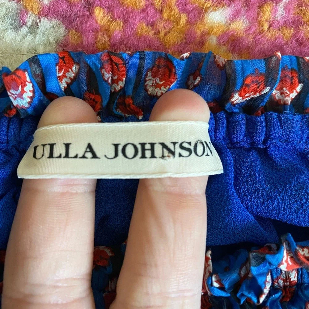 Ulla Johnson Silk Blue And Red Off Shoulder Floral Ruffle Top Size 4 - Picture 3 of 7